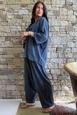 Lindin Linen Blend Crochet Flower Top Washed Navy
